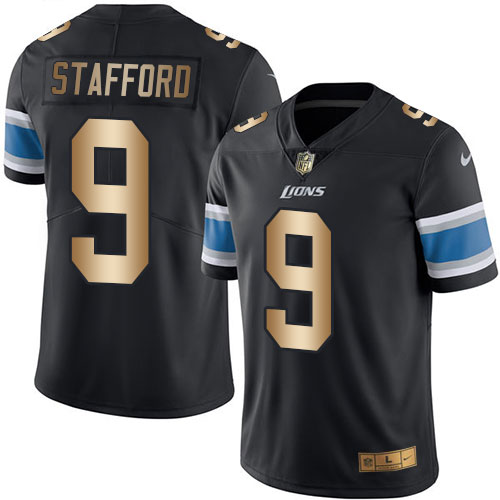 Nike Lions #9 Matthew Stafford Black Men's Stitched NFL Limited Gold Rush Jersey - Click Image to Close